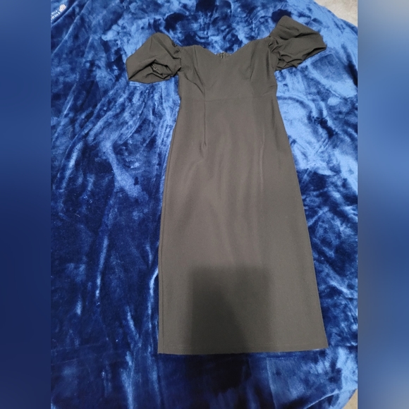 Lucky Number Black Puff Sleeve Bodycon Midi Dress Lulus Size XS - Picture 9 of 9